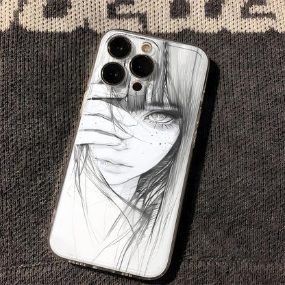 Coque Transparente “Sketch Girl” – Protection Élégante & Design Artistique Unique