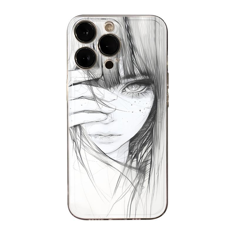 Coque Transparente “Sketch Girl” – Protection Élégante & Design Artistique Unique