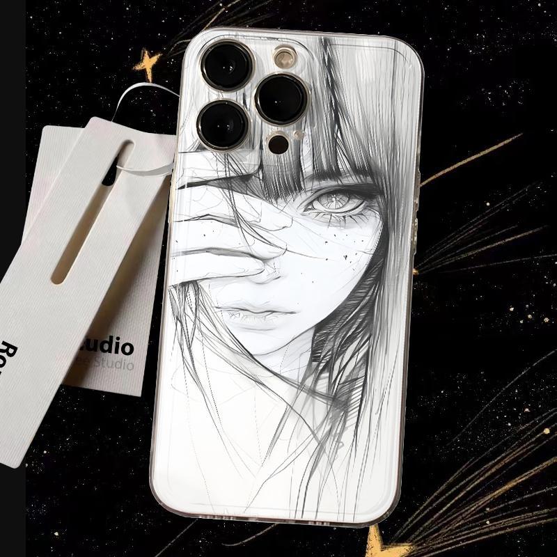 Coque Transparente “Sketch Girl” – Protection Élégante & Design Artistique Unique