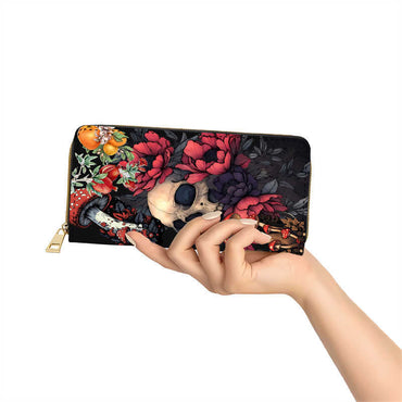 🦋 Portefeuille Crâne Fleuri – Élégance rebelle & organisation parfaite