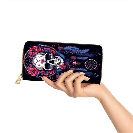 🦋 Portefeuille Crâne Fleuri – Élégance rebelle & organisation parfaite